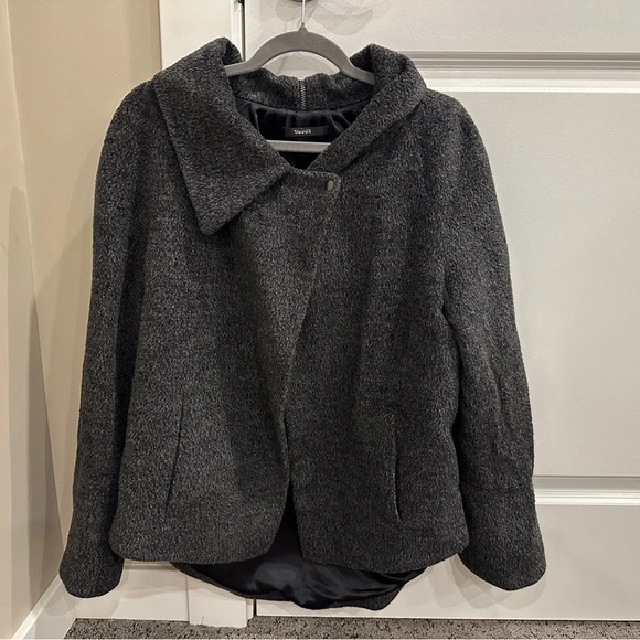 TAHARI Charcoal Wool Blend Asymmetrical women’s Coat Jacket Size:M - Picture 3 of 5